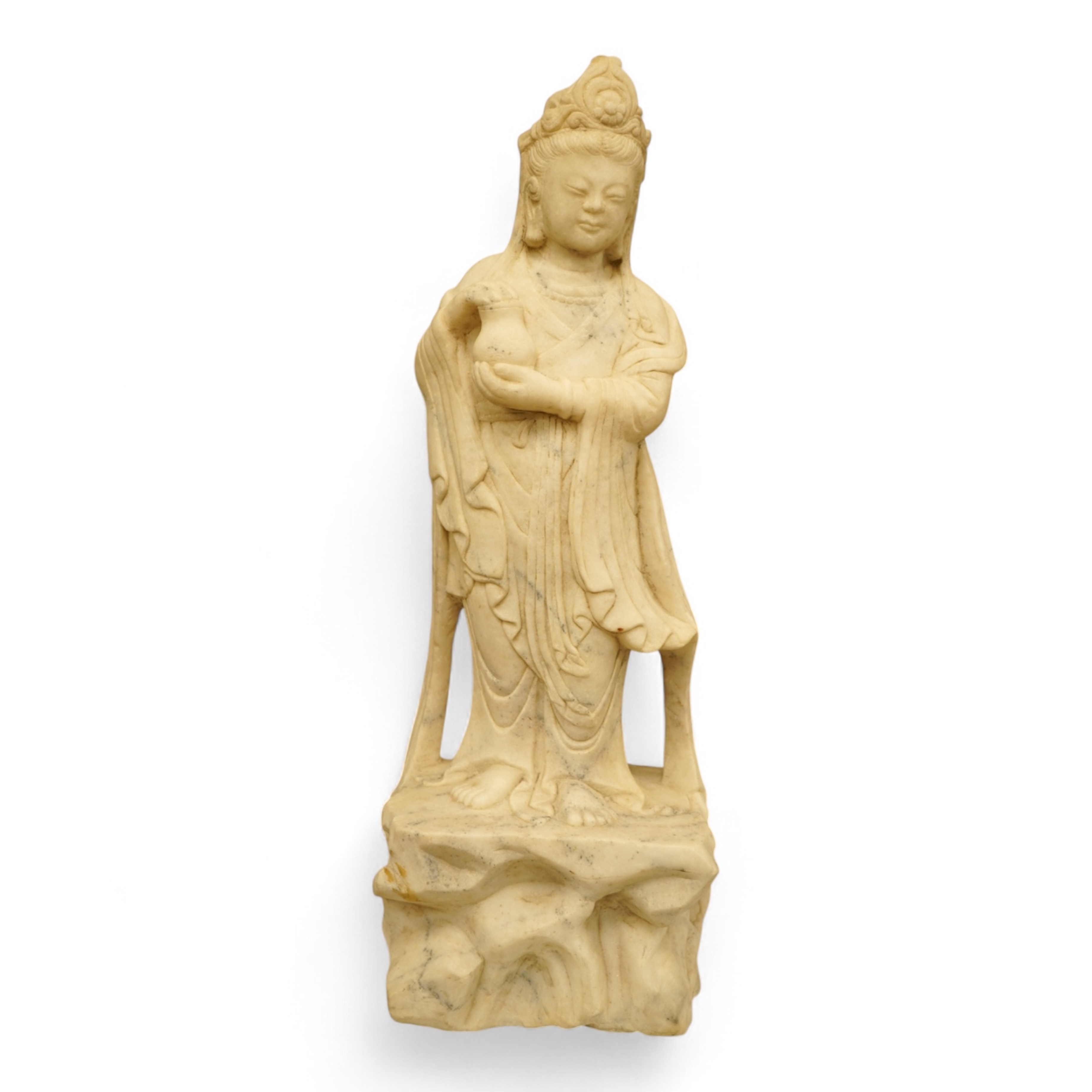 A large Chinese alabaster carving of Guanyin, 66cm high